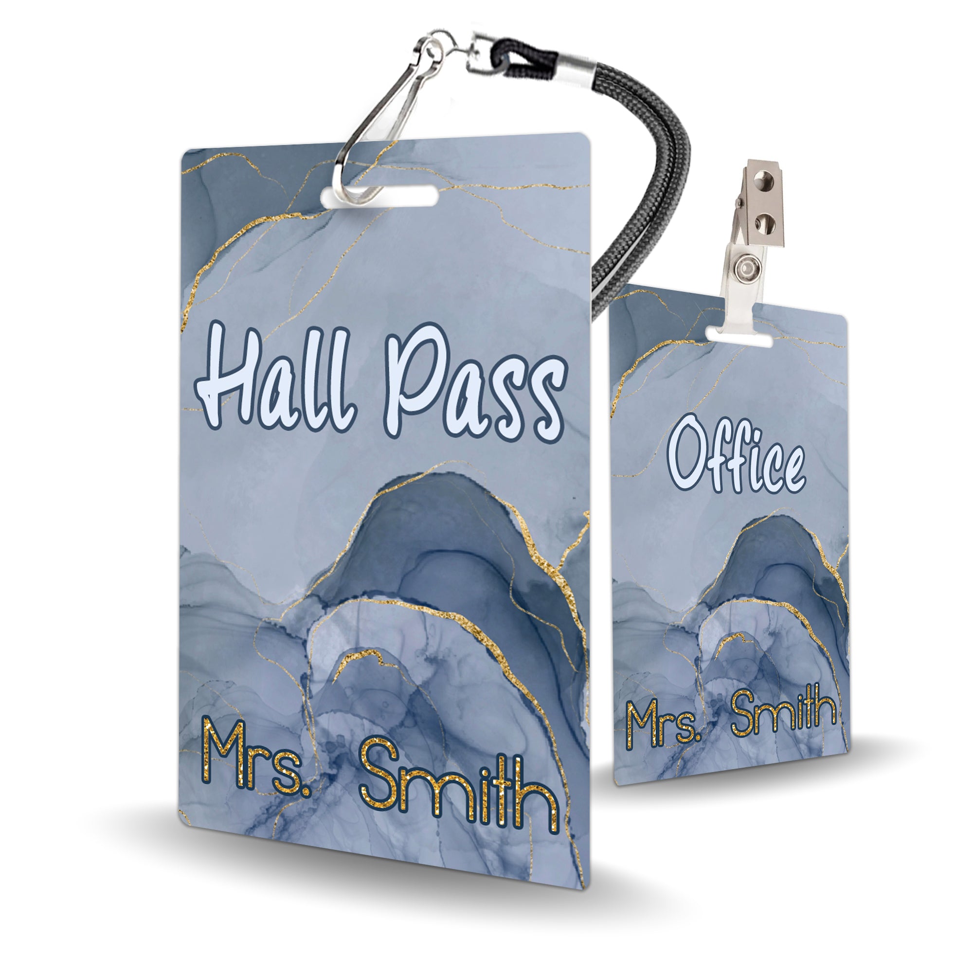 Blue and Gold Marble Theme Classroom Hall Pass Set of 10
