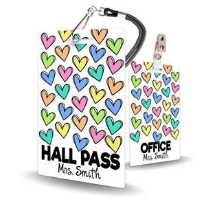 Hearts Theme Classroom Hall Pass Set of 10