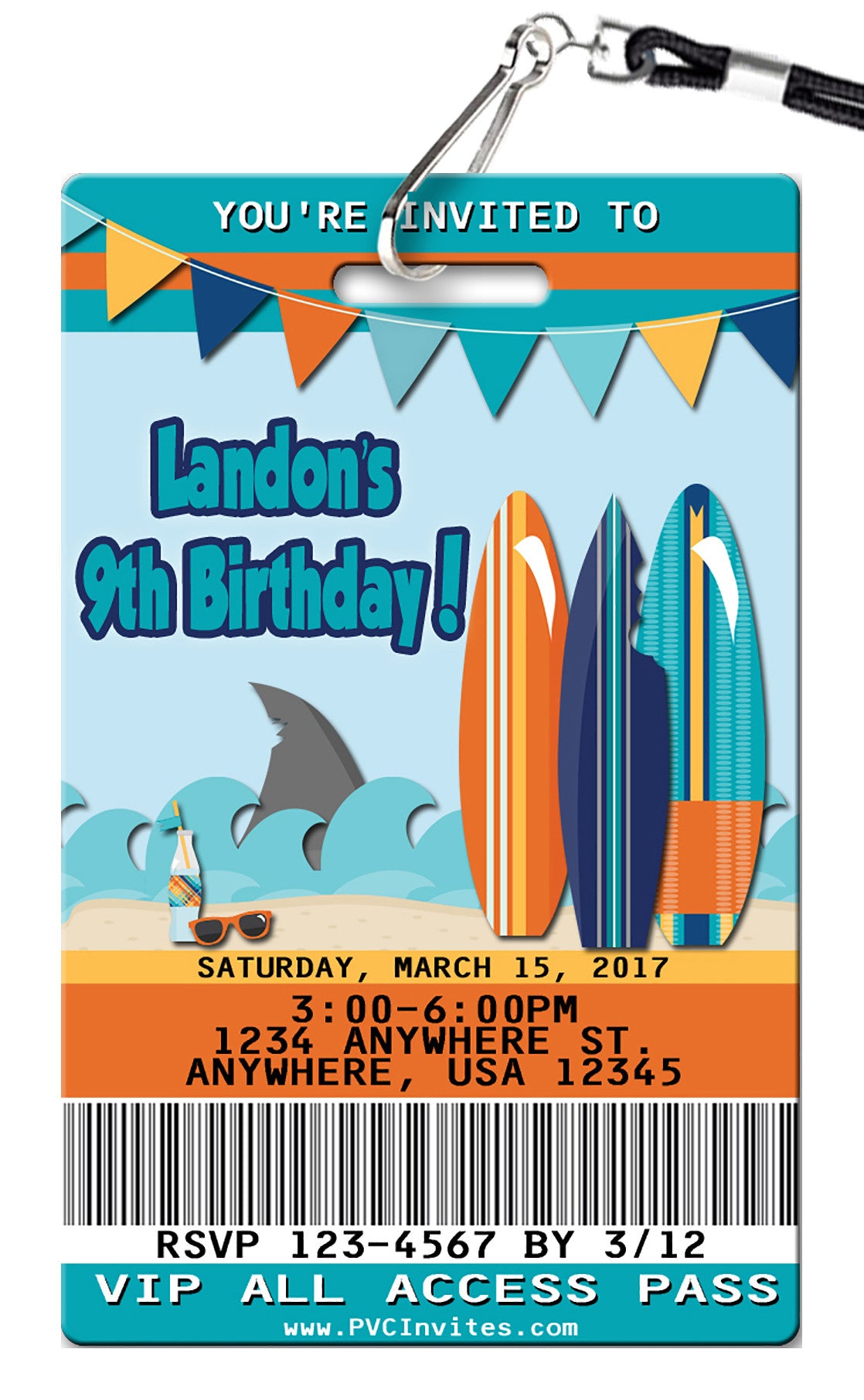 Shark & Surfing Birthday Invitation
