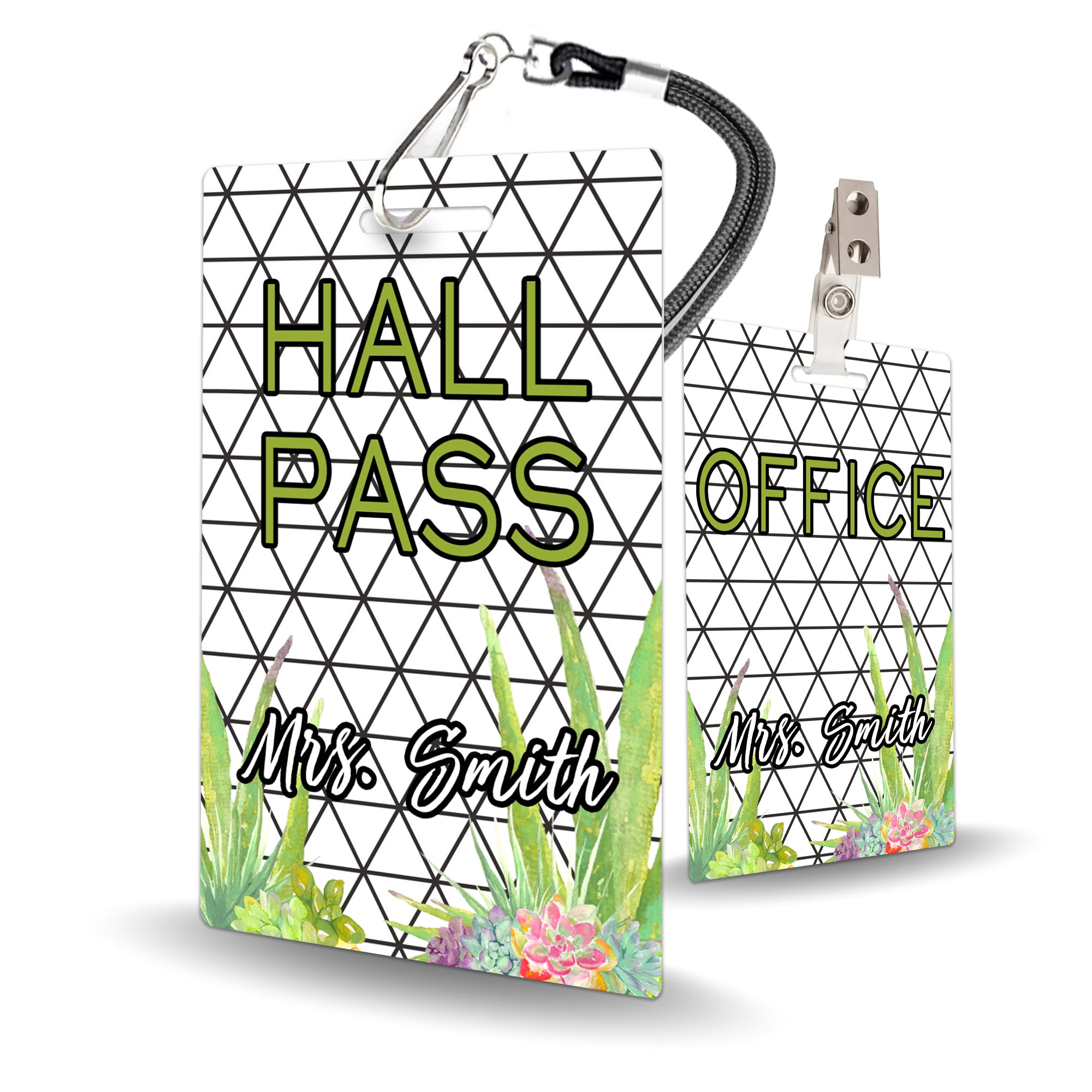 Black & White Succulents Theme Classroom Hall Pass Set of 10