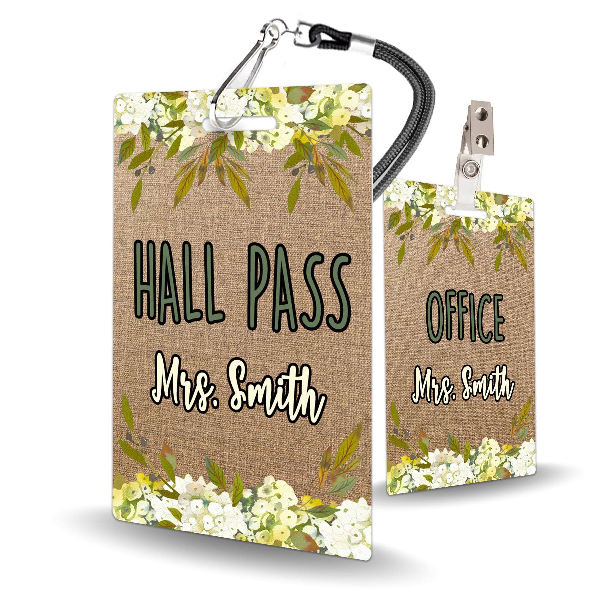 Burlap and Flowers Theme Classroom Hall Pass Set of 10