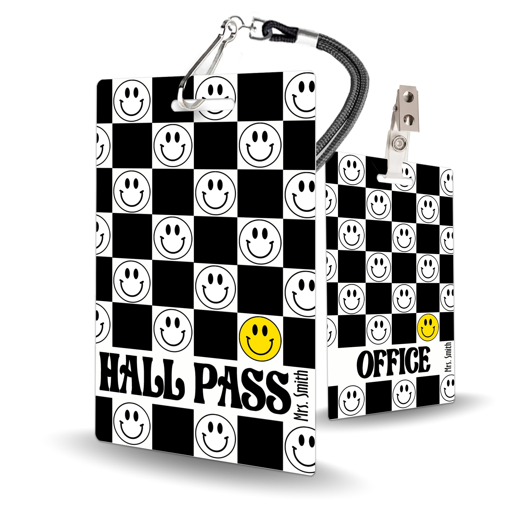 Checkerboard Smiley Theme Classroom Hall Pass Set of 10