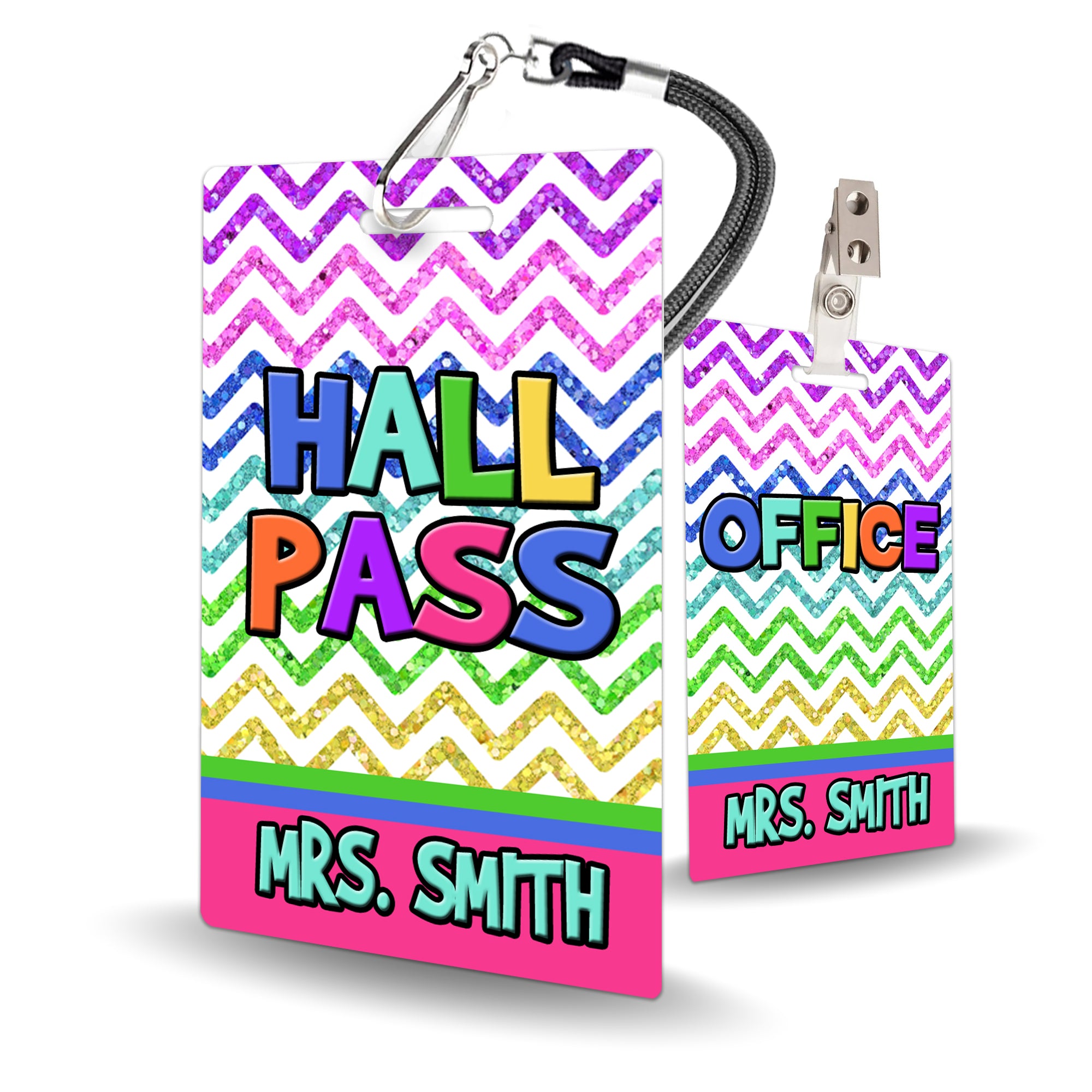 Glitter Chevron Theme Classroom Hall Pass Set of 10