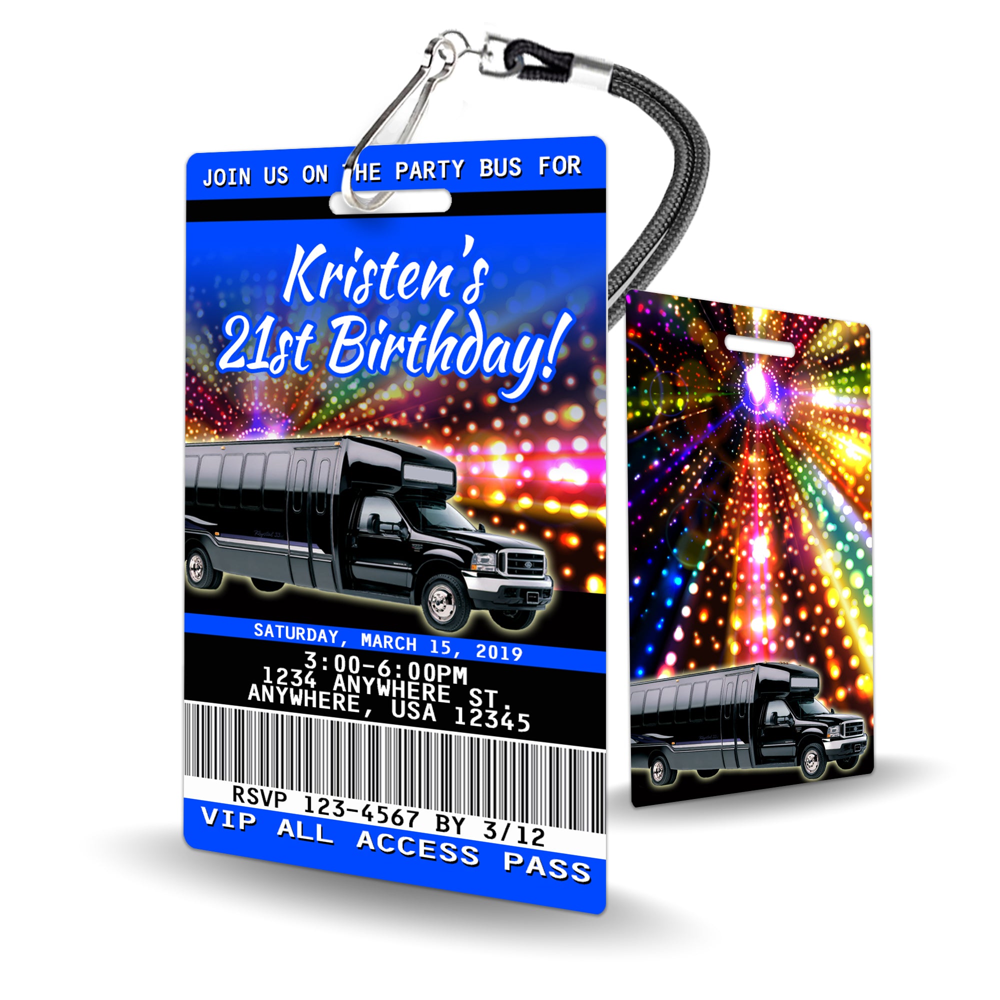 Party Bus Blue Birthday Invitation