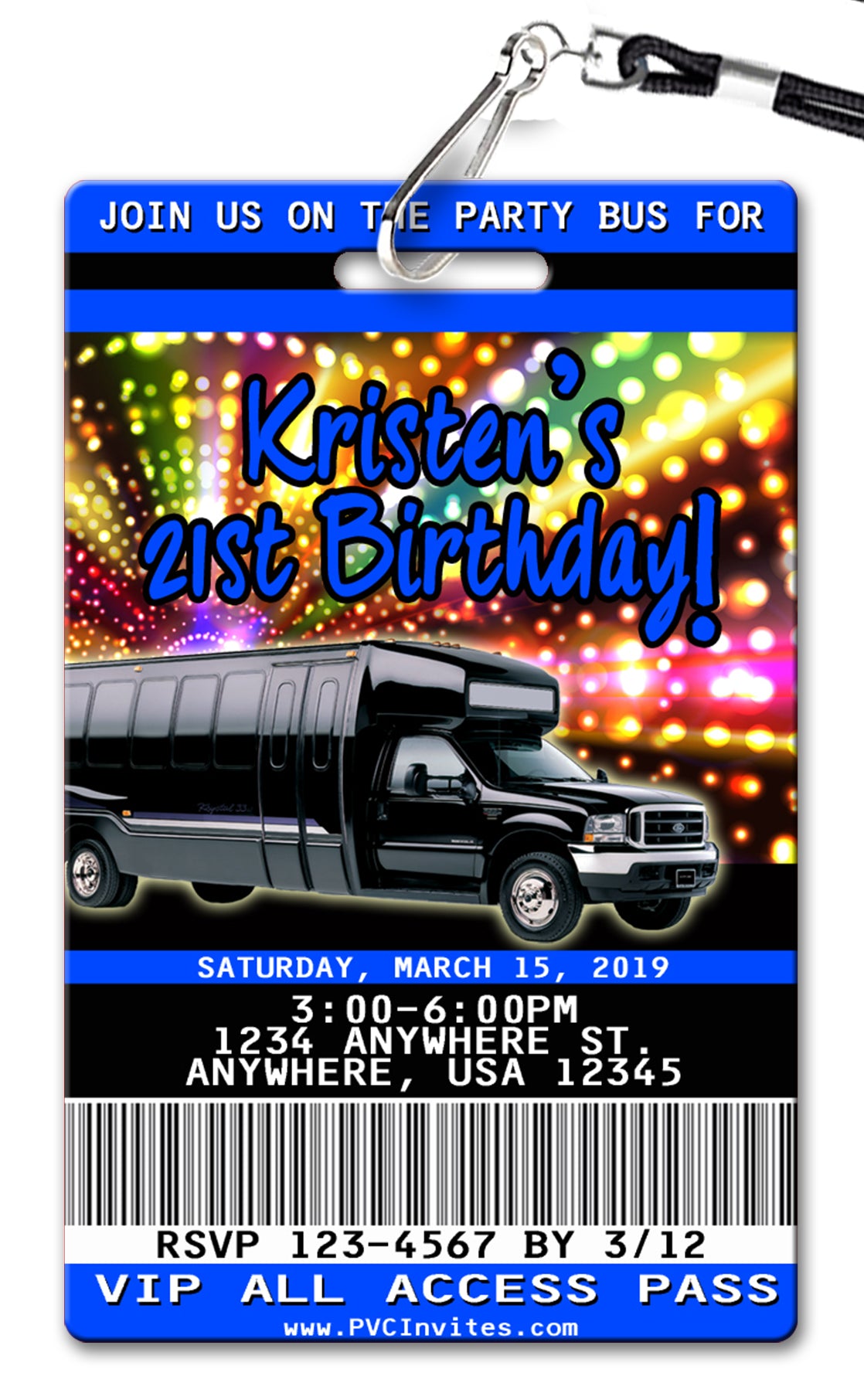 Party Bus Blue Birthday Invitation