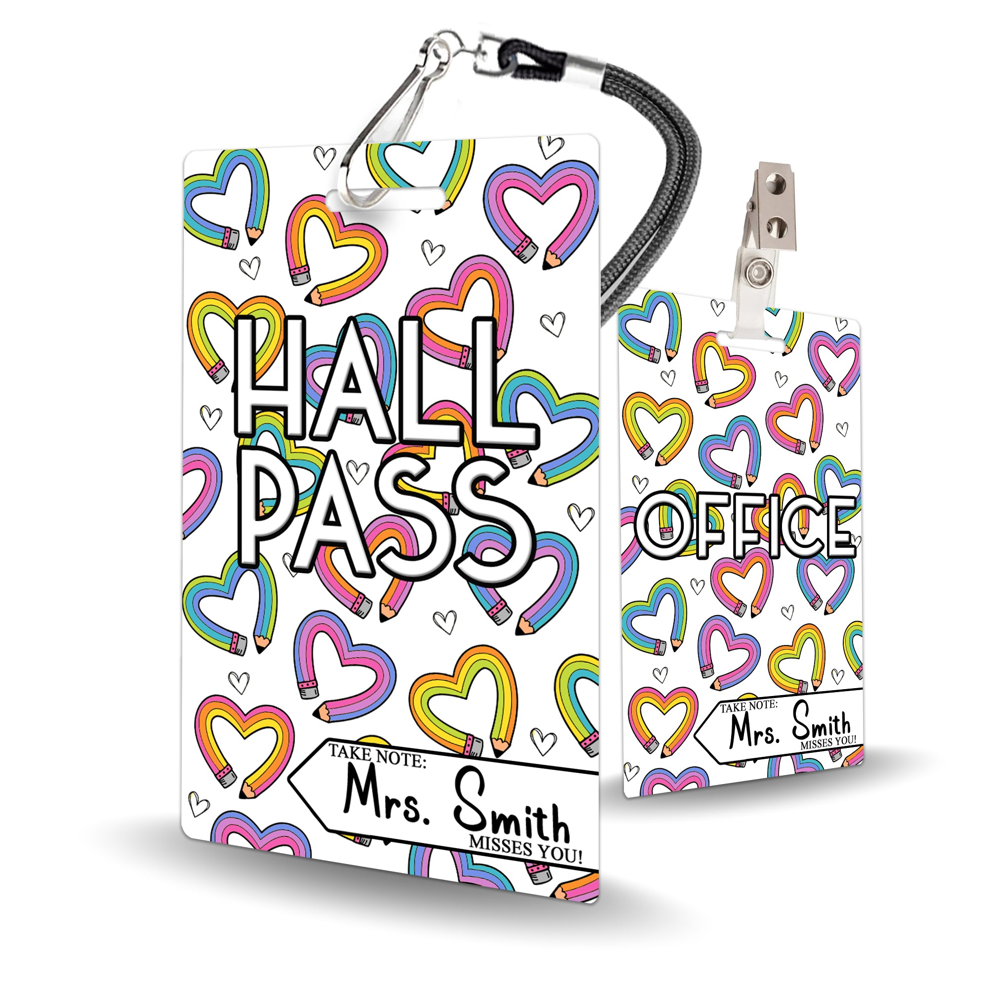 Pencil Hearts Theme Classroom Hall Pass Set of 10