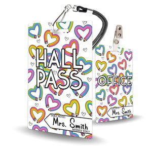 Pencil Hearts Theme Classroom Hall Pass Set of 10