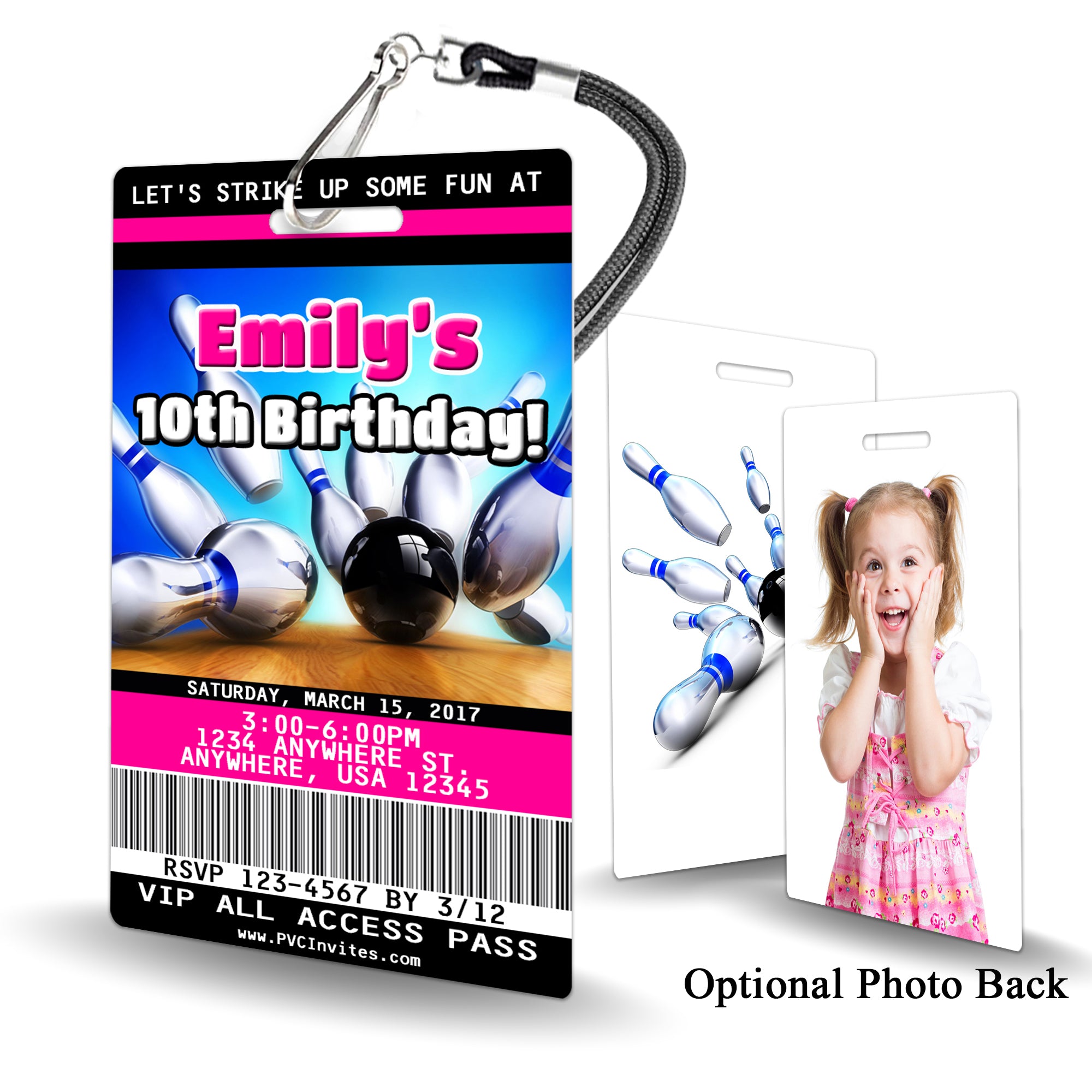 Bowling Pink Birthday Invitation
