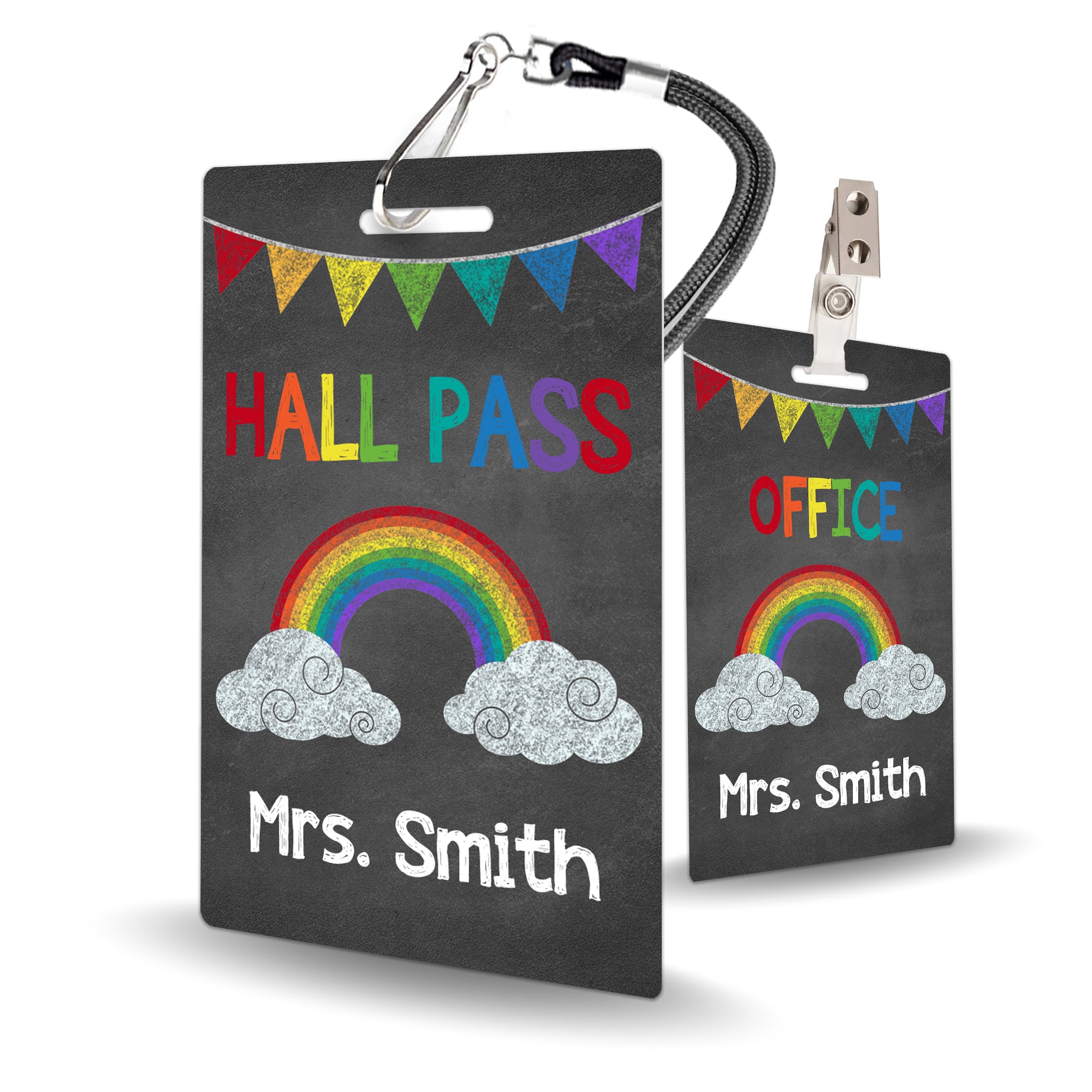 Rainbow Chalkboard Theme Classroom Hall Pass Set of 10
