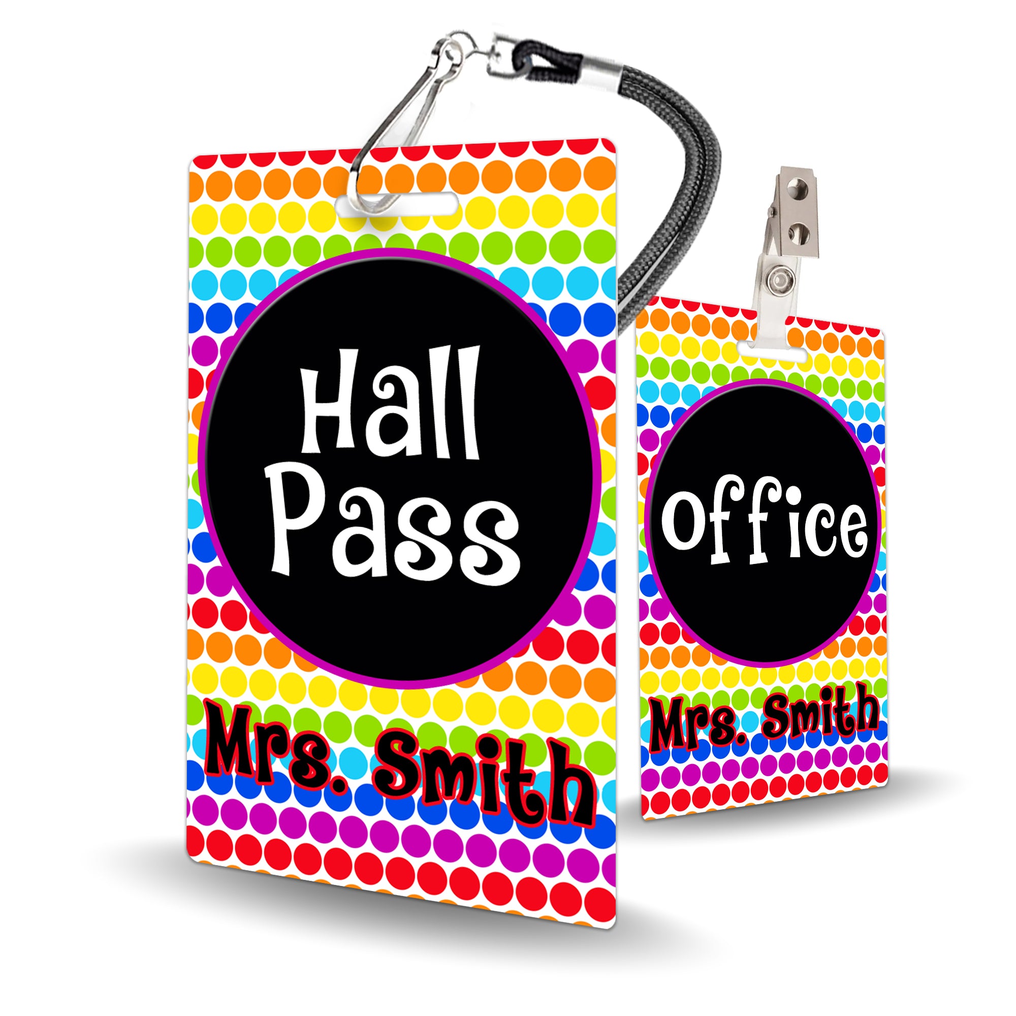 Rainbow Dots Theme Classroom Hall Pass Set of 10