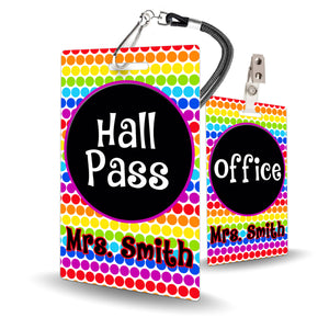 Rainbow Dots Theme Classroom Hall Pass Set of 10