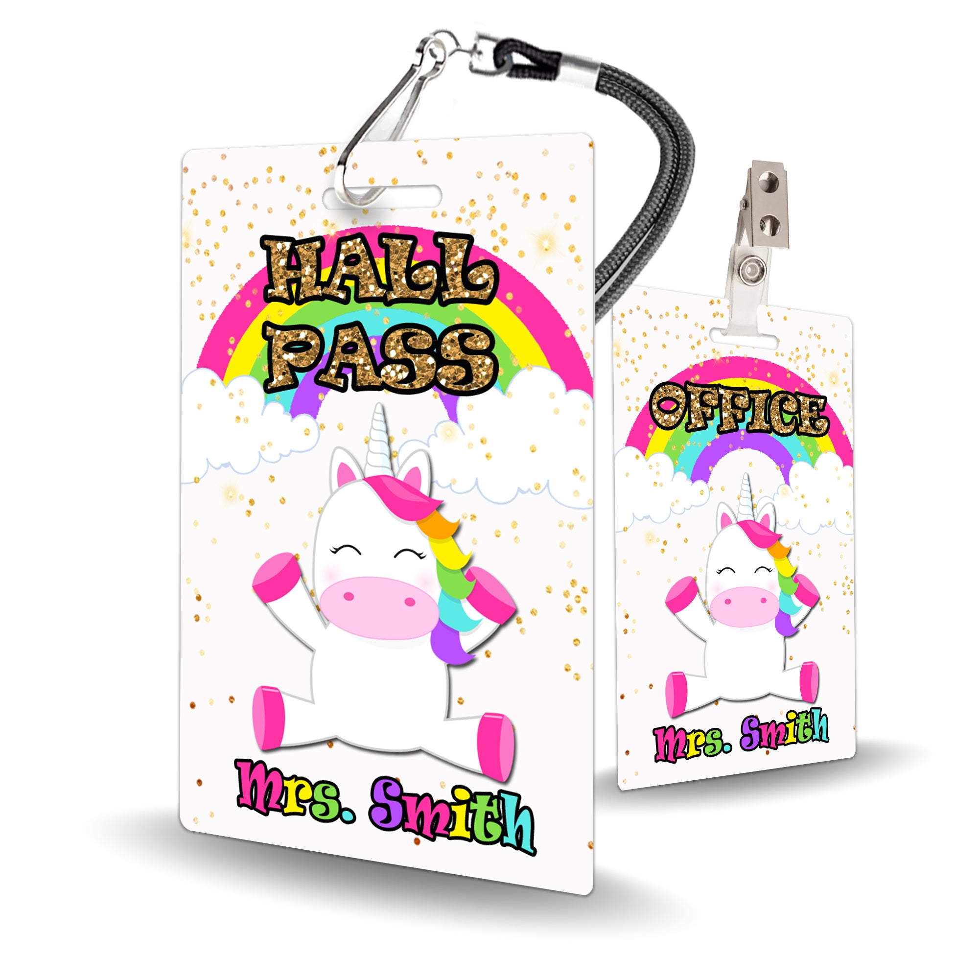 Rainbow Unicorn Theme Classroom Hall Pass Set of 10