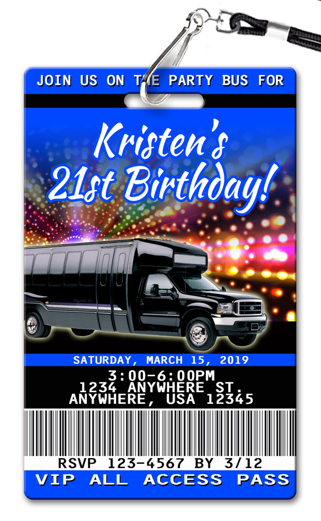 Party Bus Blue Birthday Invitation