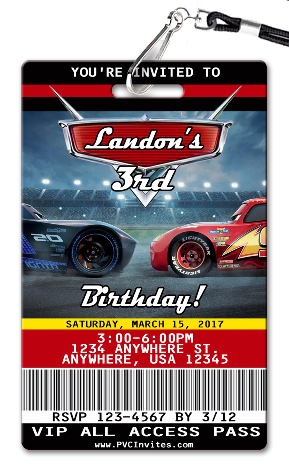 Cars 3 Movie Birthday Invitation
