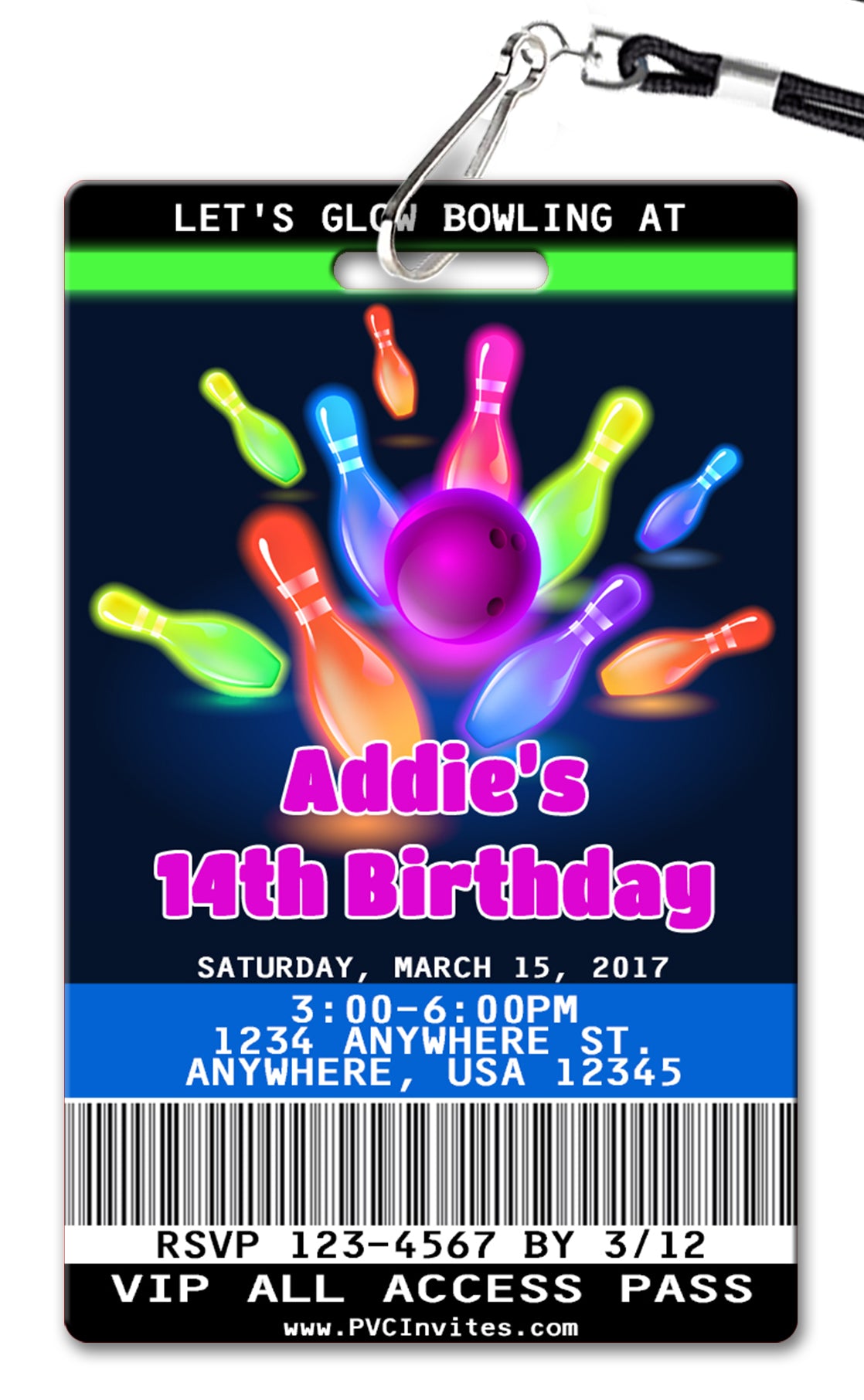 Bowling Glow Birthday Invitation
