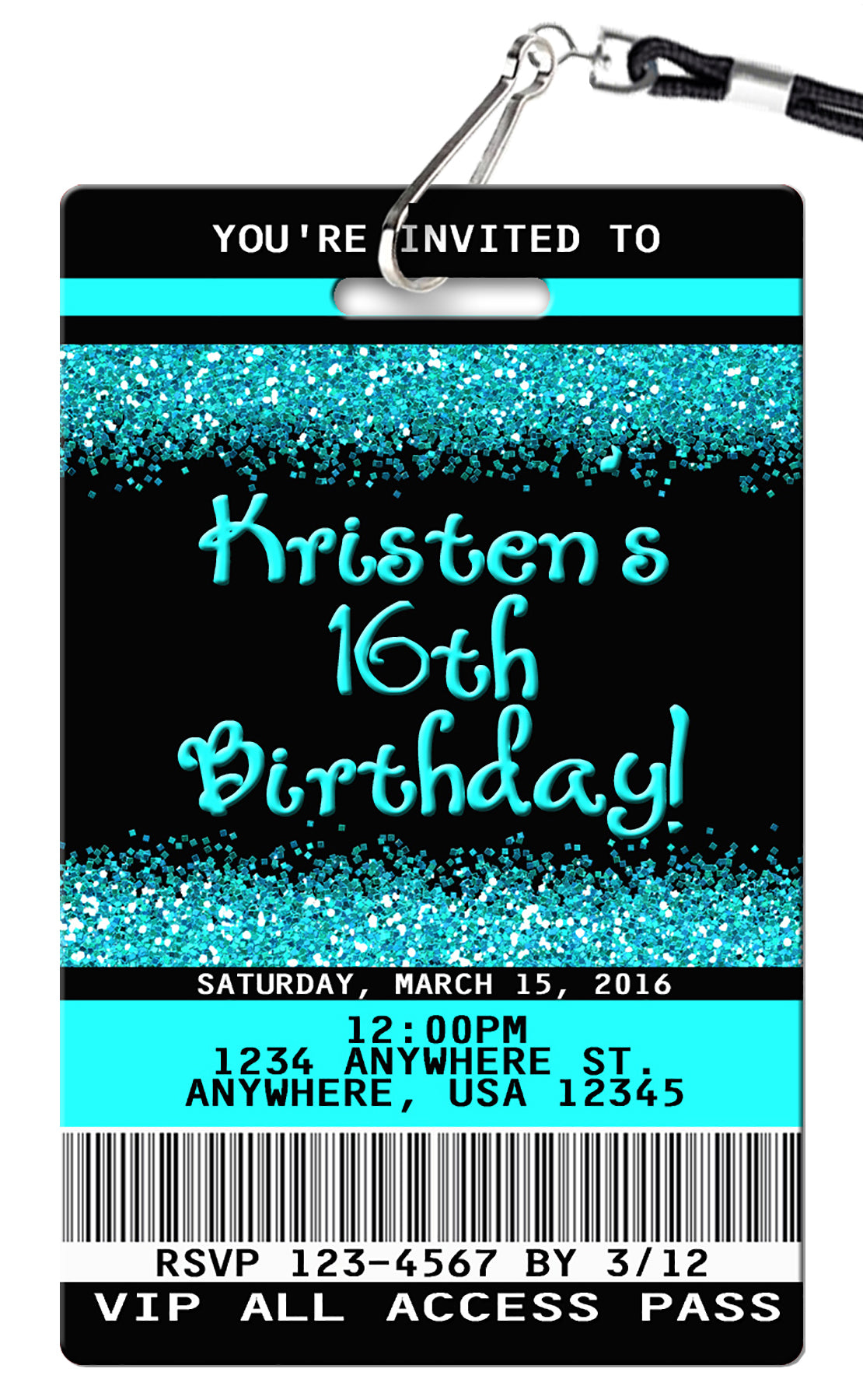 16th Birthday Invitation, image size:1110x1800
