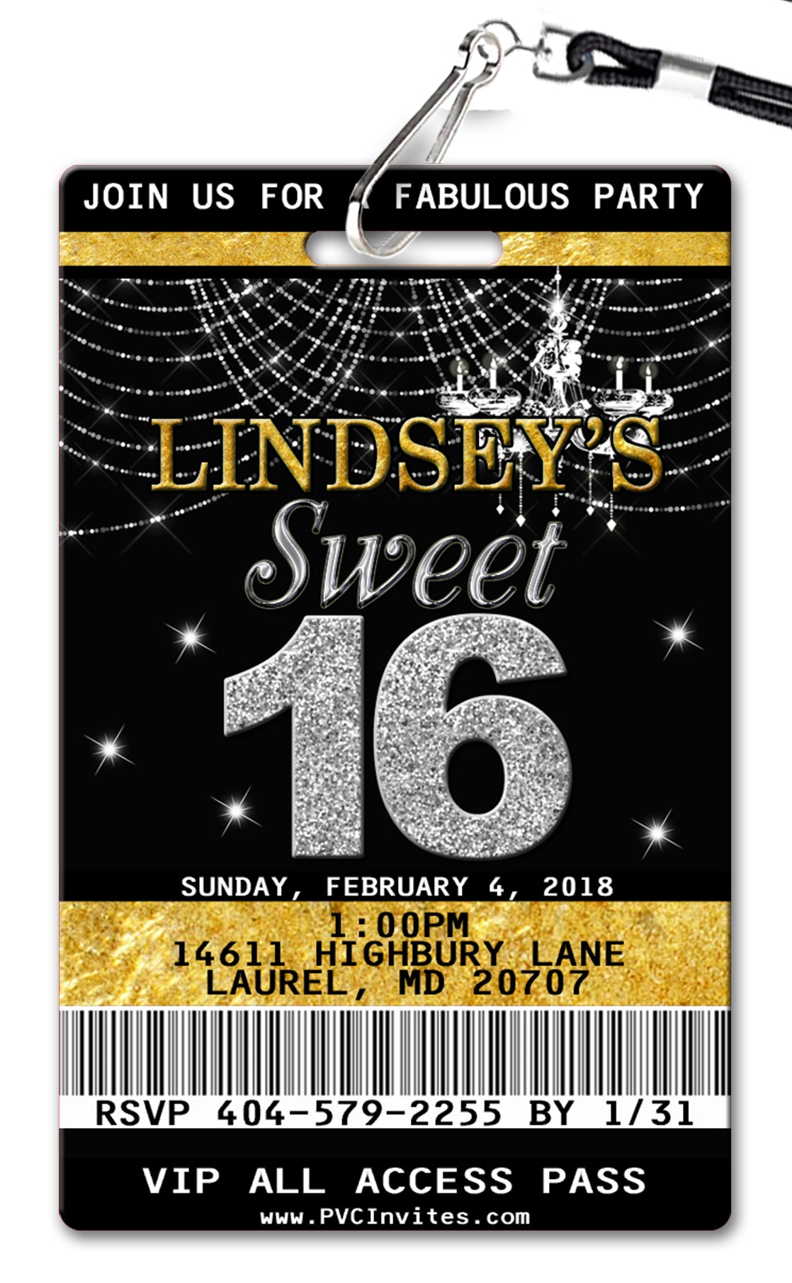 Gold 16th Birthday Invitation