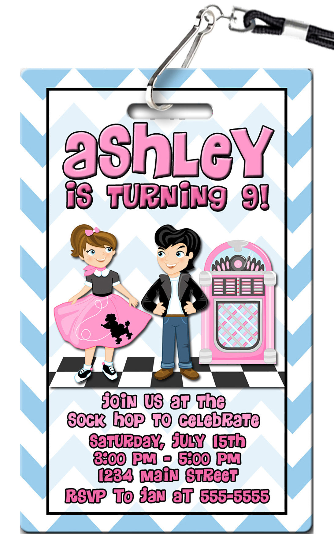 10 Personalised 1950s Themed Birthday Party Invitations/Invites