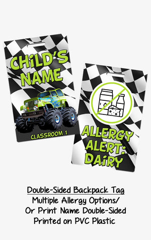 Monster Truck Backpack Allergy Name Tag