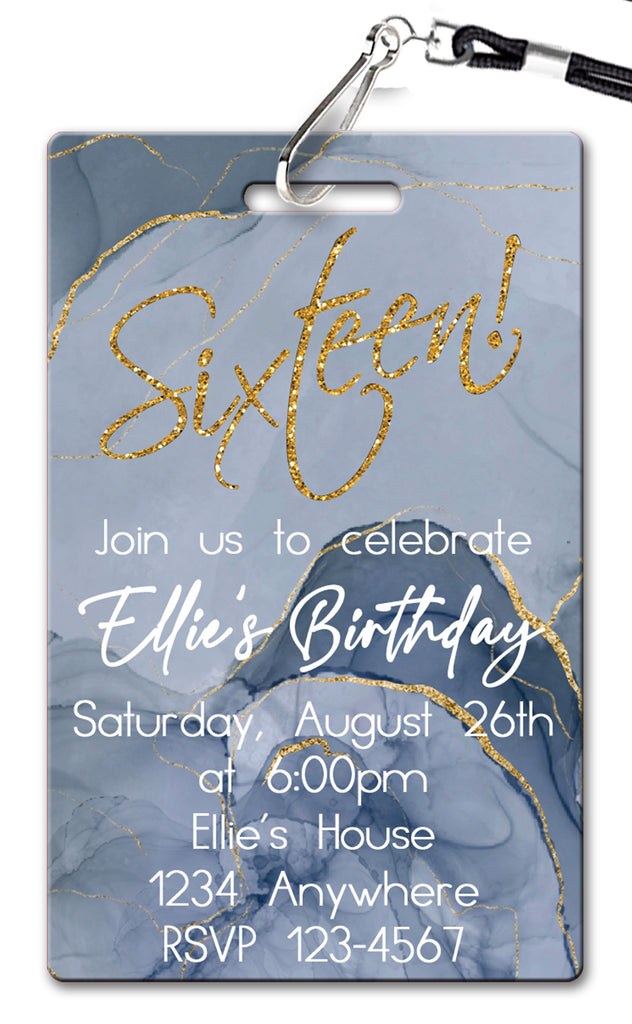 Blue and Gold Marble Birthday Invitation