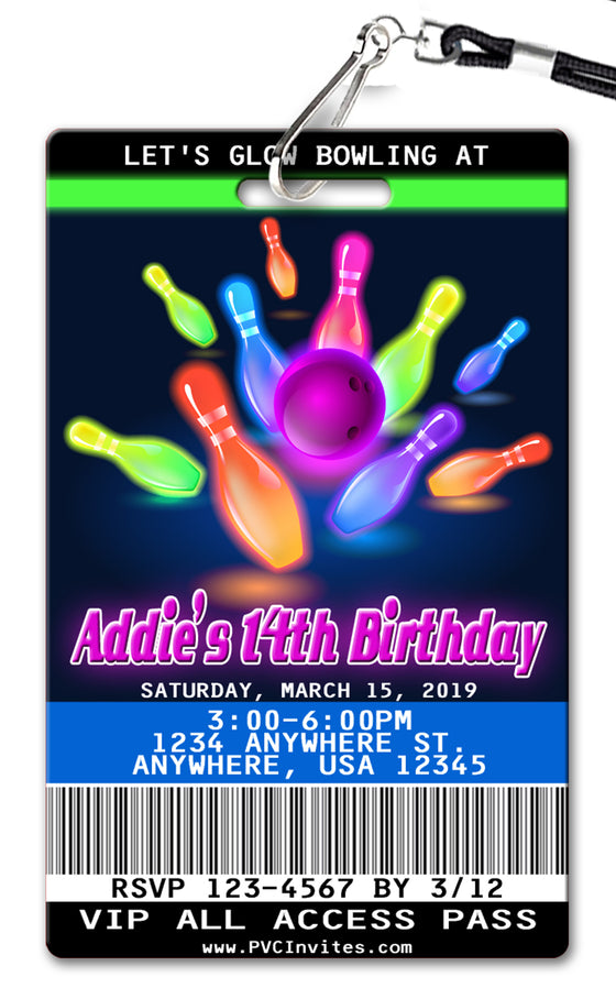 Bowling Glow Birthday Invitation