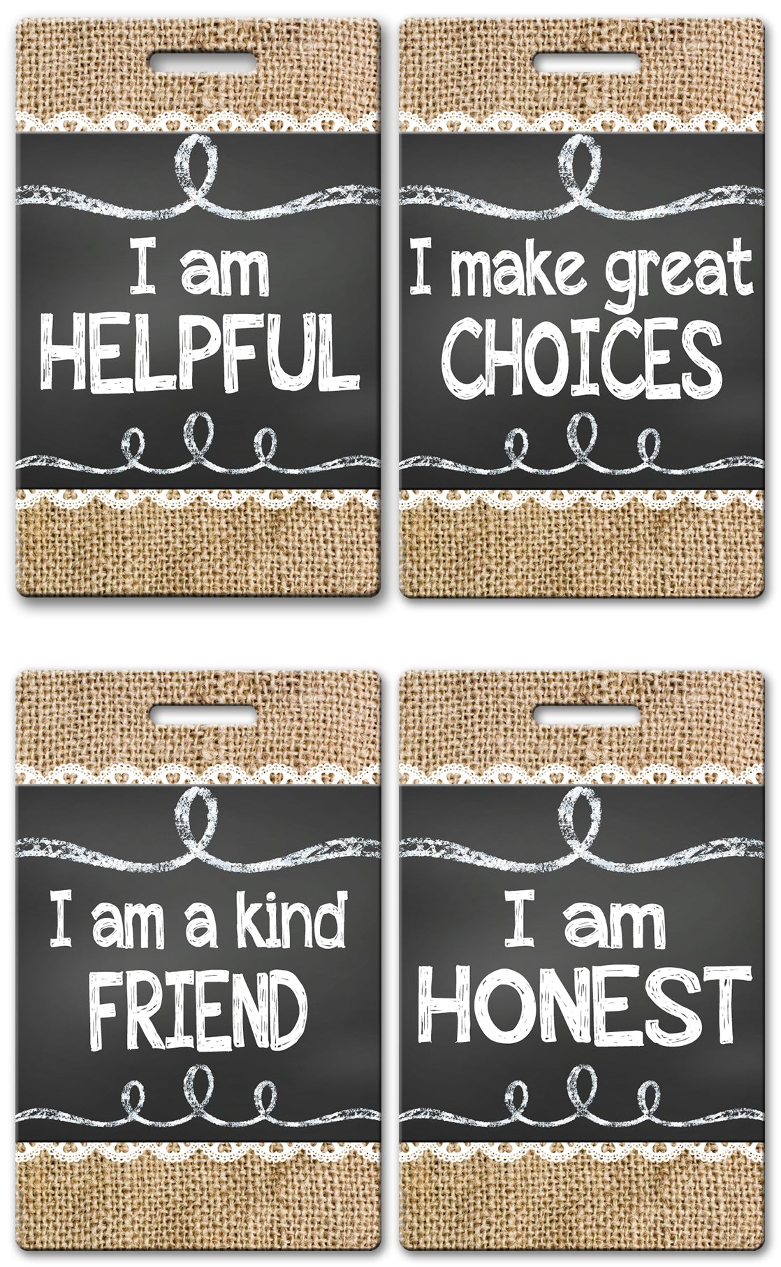 Burlap and Chalk Theme Brag Tags (Set of 8)