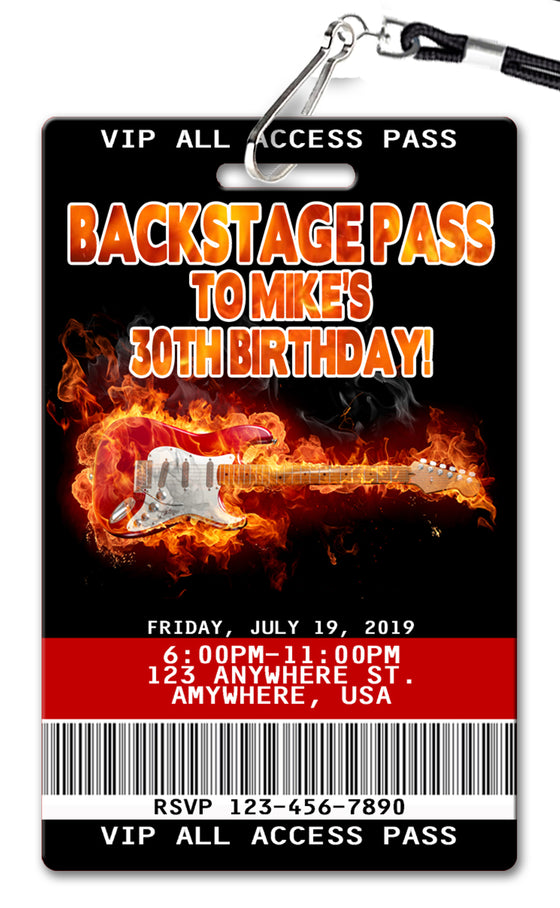 Guitar on Fire Birthday Invitation