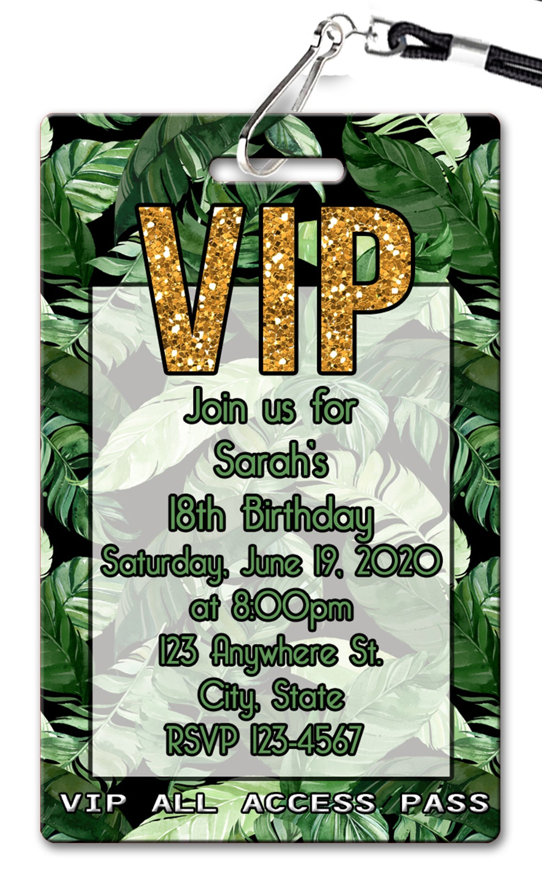 Palm Leaf Black Birthday Invitation