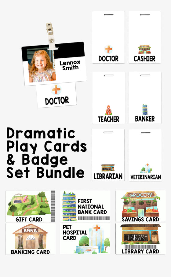BUNDLE Dramatic Play Wallet and Occupation Badge Sets (13 Cards)