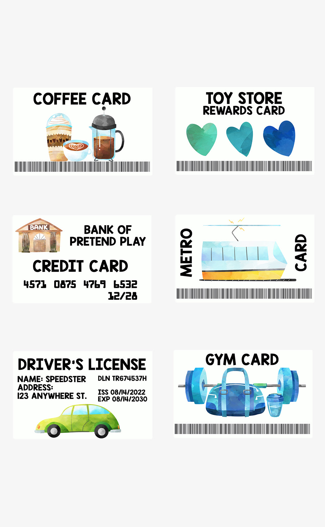 Dramatic Play Wallet Set - Version 2 (6 Cards)