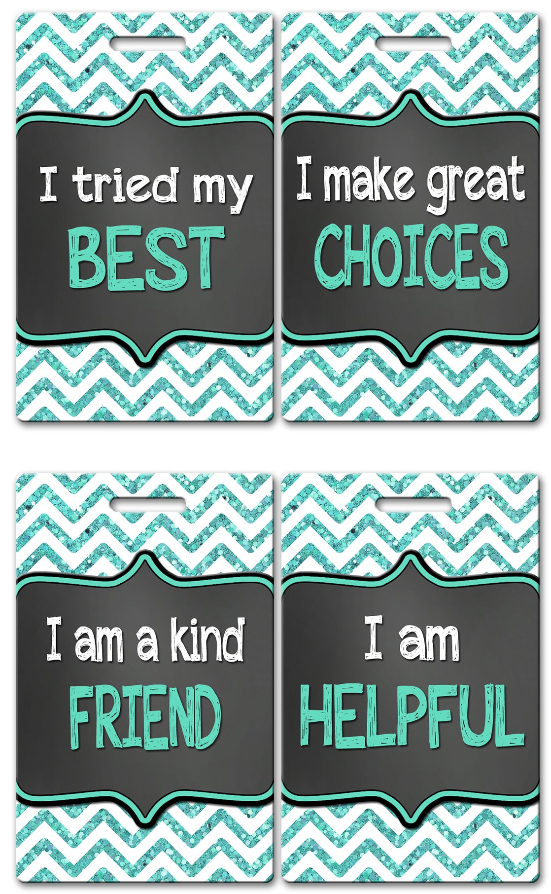 Teal Chevron Theme Brag Tags (Set of 8)