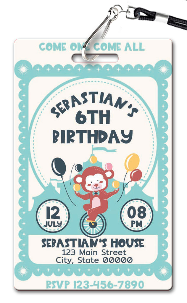 Circus Monkey Birthday Invitation