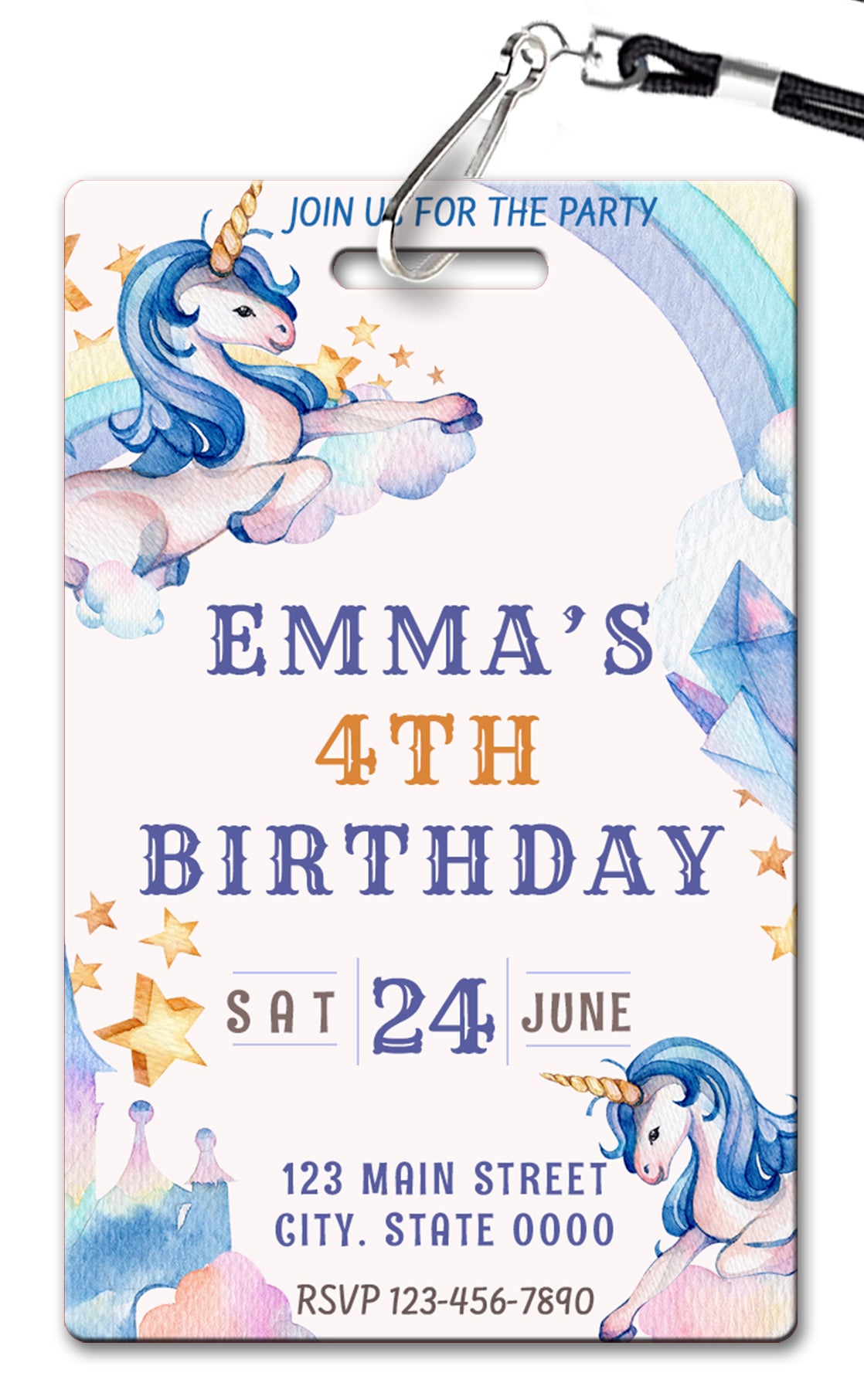 Unicorn Watercolor Birthday Invitation