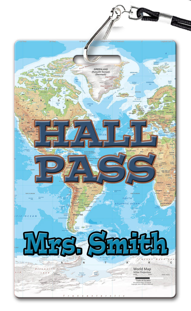 World Map Hall Passes (Set of 10)