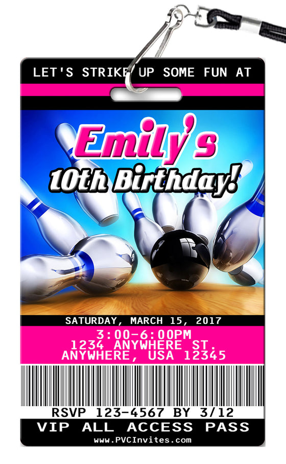 Bowling Pink Birthday Invitation