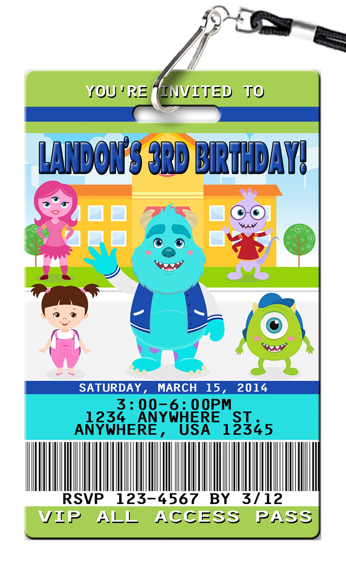 Monsters Inc Birthday Invitations - PVC Invites
