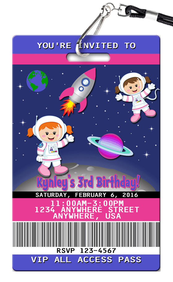 Outer Space Girl Birthday Invitation
